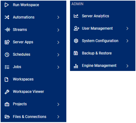 FME Server Web Interface menu